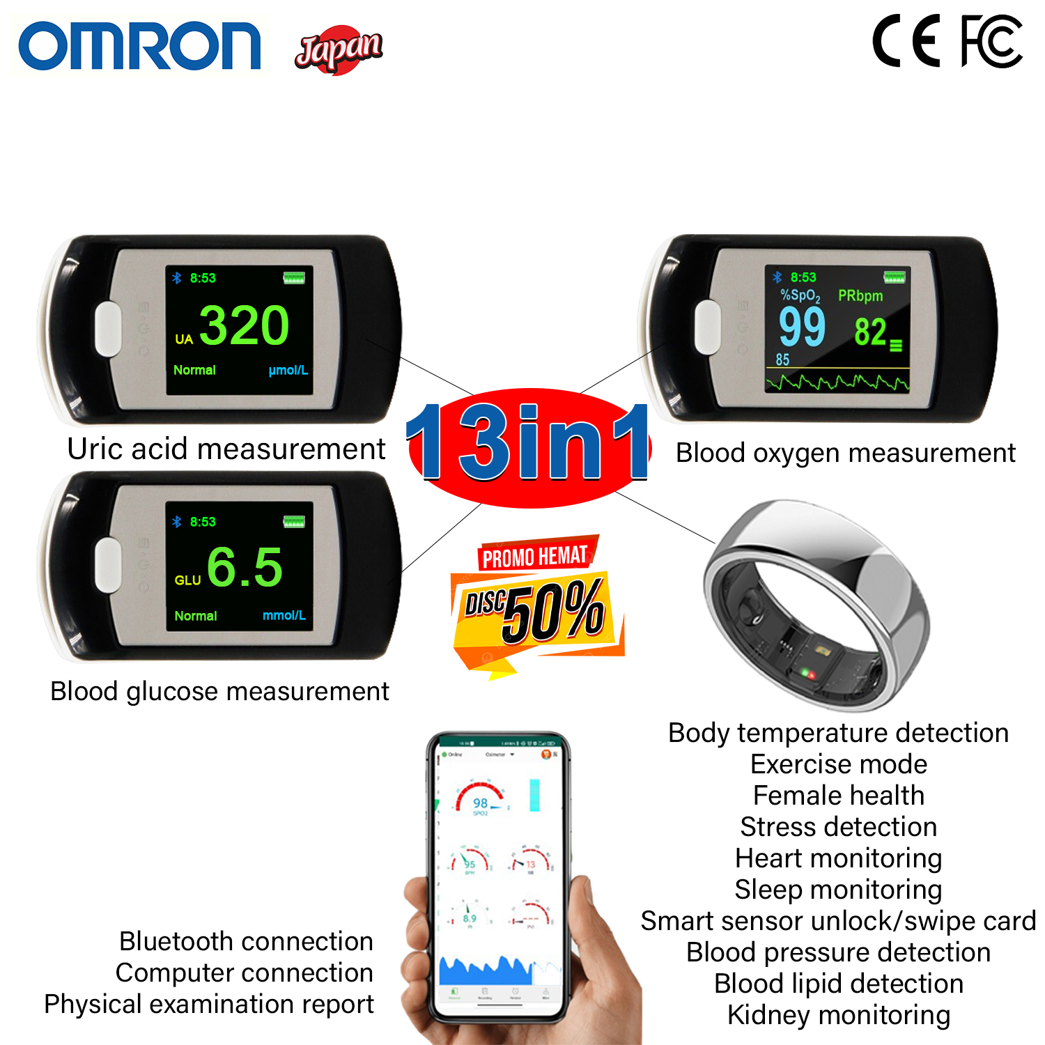 T04 [Măsurarea zahărului din sânge + măsurarea oxigenului din sânge + măsurarea acidului uric + detectarea temperaturii corpului + monitorizarea inimii + monitorizarea somnului + modul de exercițiu + sănătatea femeii + detectarea stresului + detectarea tensiunii arteriale + detectarea lipidelor din sânge + monitorizarea rinichilor + card de deblocare/glisare a senzorului inteligent + Conexiune Bluetooth + Conexiune la computer + Raport de examinare fizică]